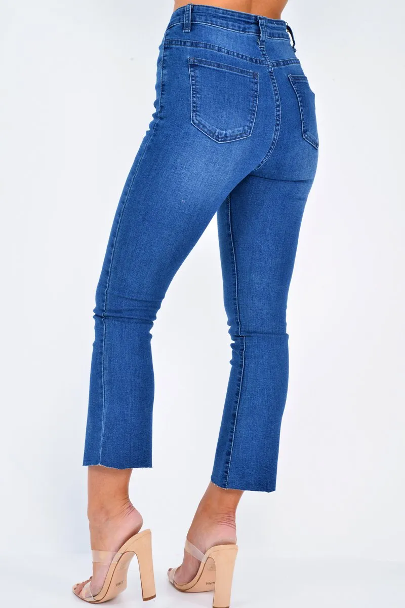 Mid Wash Denim Kick Flare Crop Jeans - Carleigh