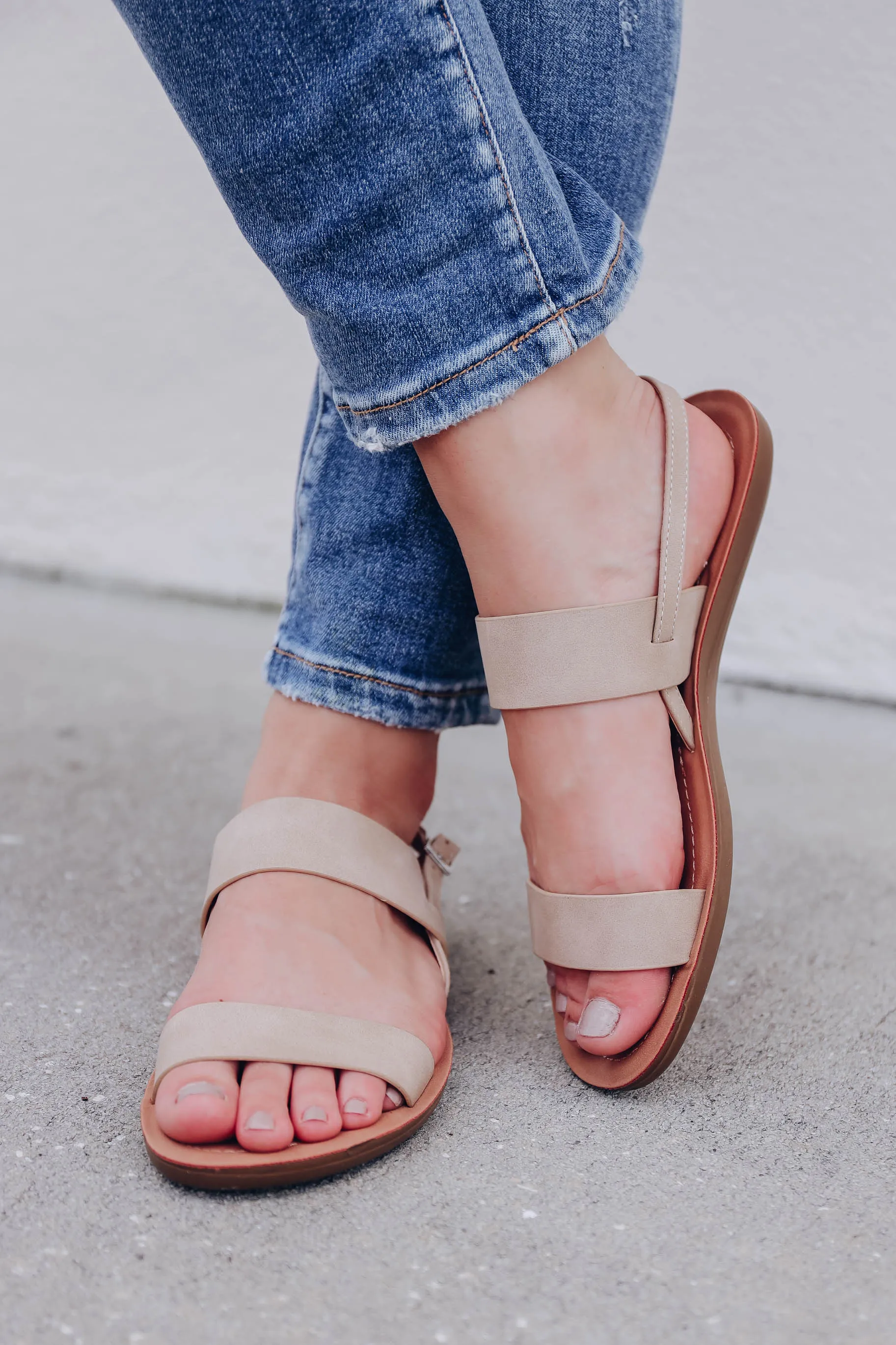 Natural Wide Strap Sandals - Taupe