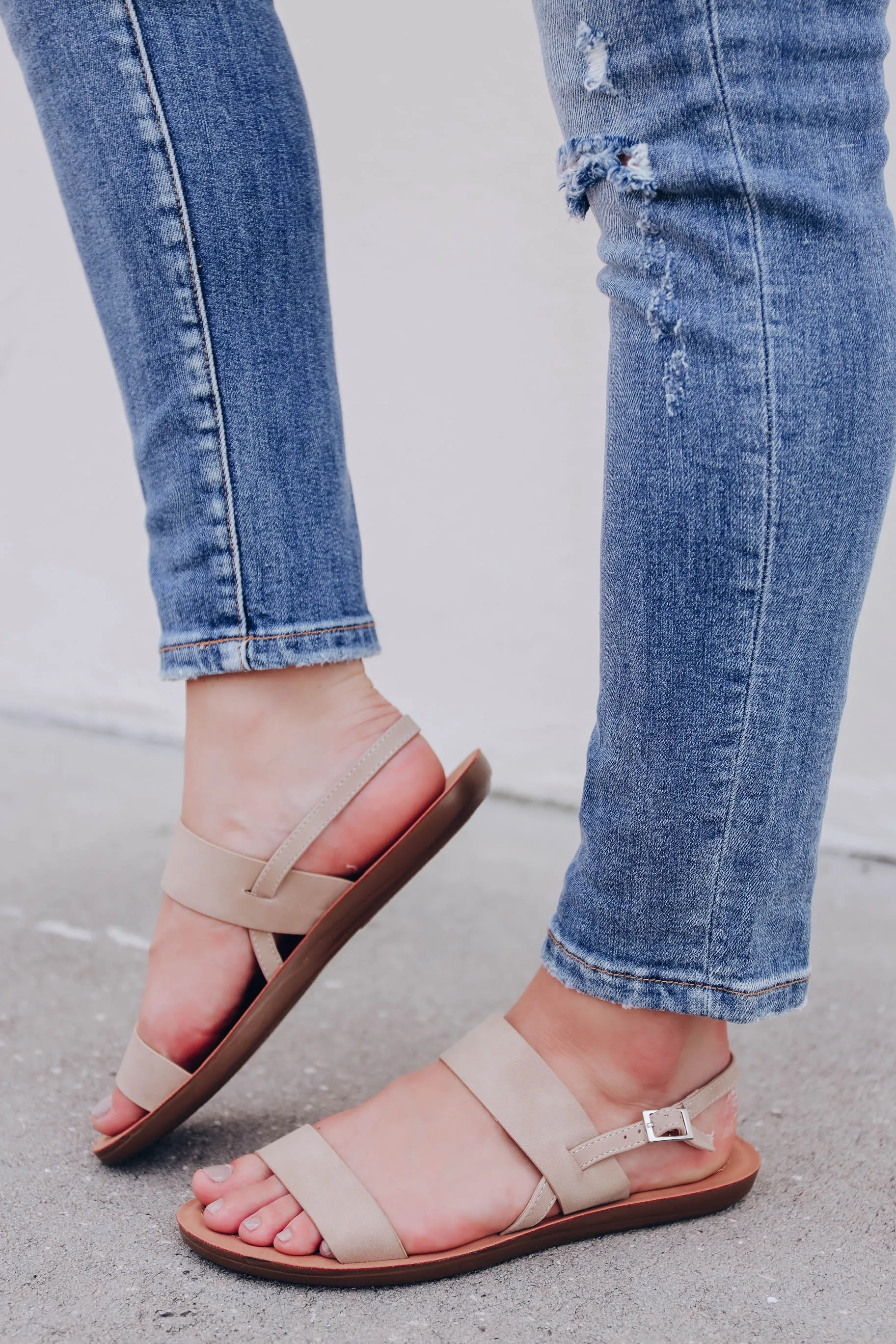 Natural Wide Strap Sandals - Taupe