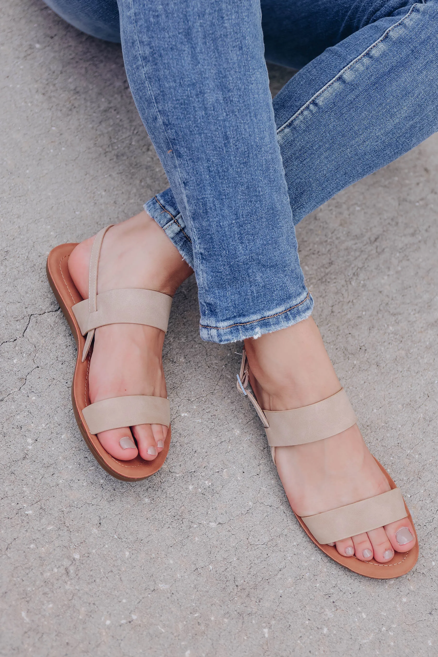 Natural Wide Strap Sandals - Taupe