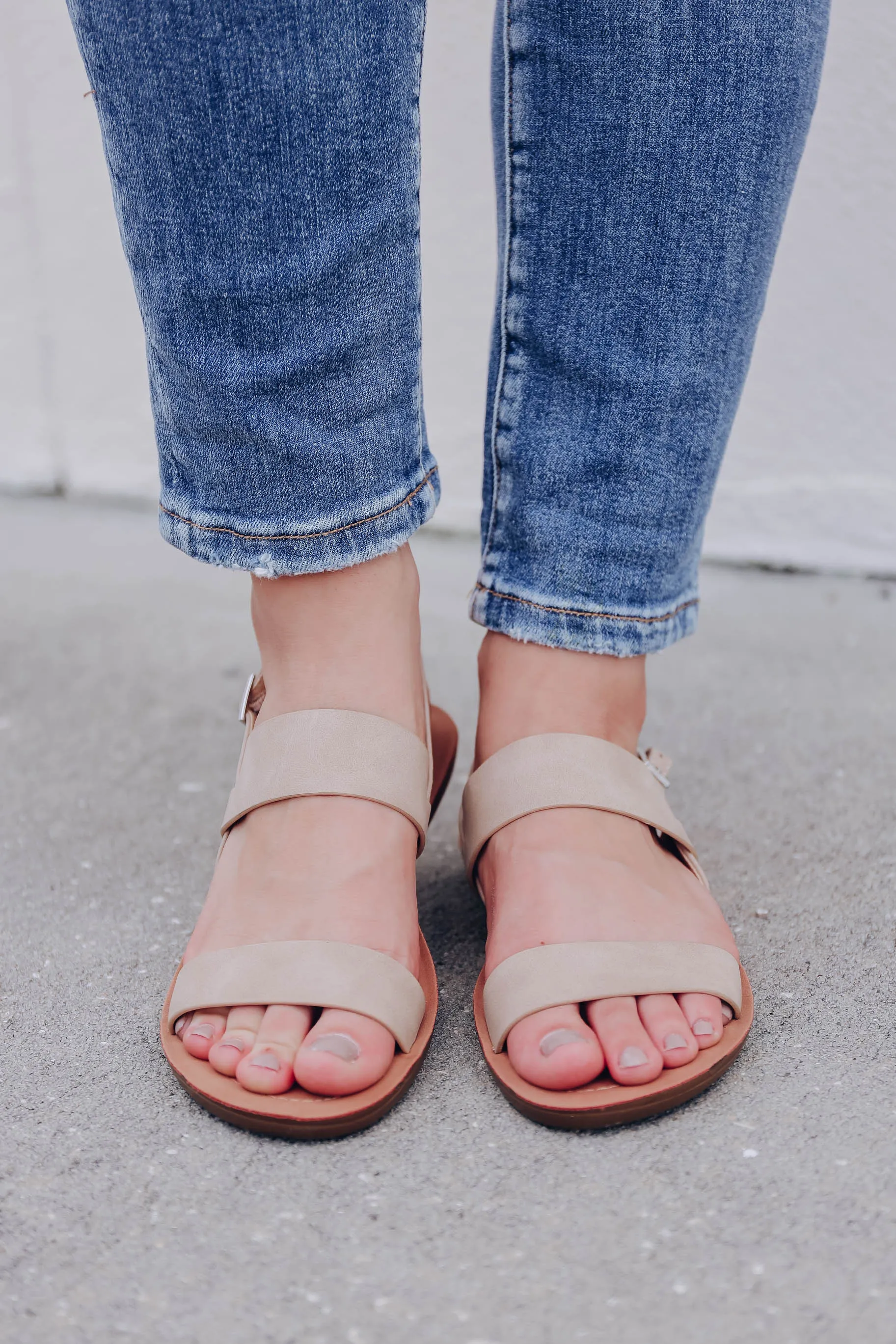 Natural Wide Strap Sandals - Taupe