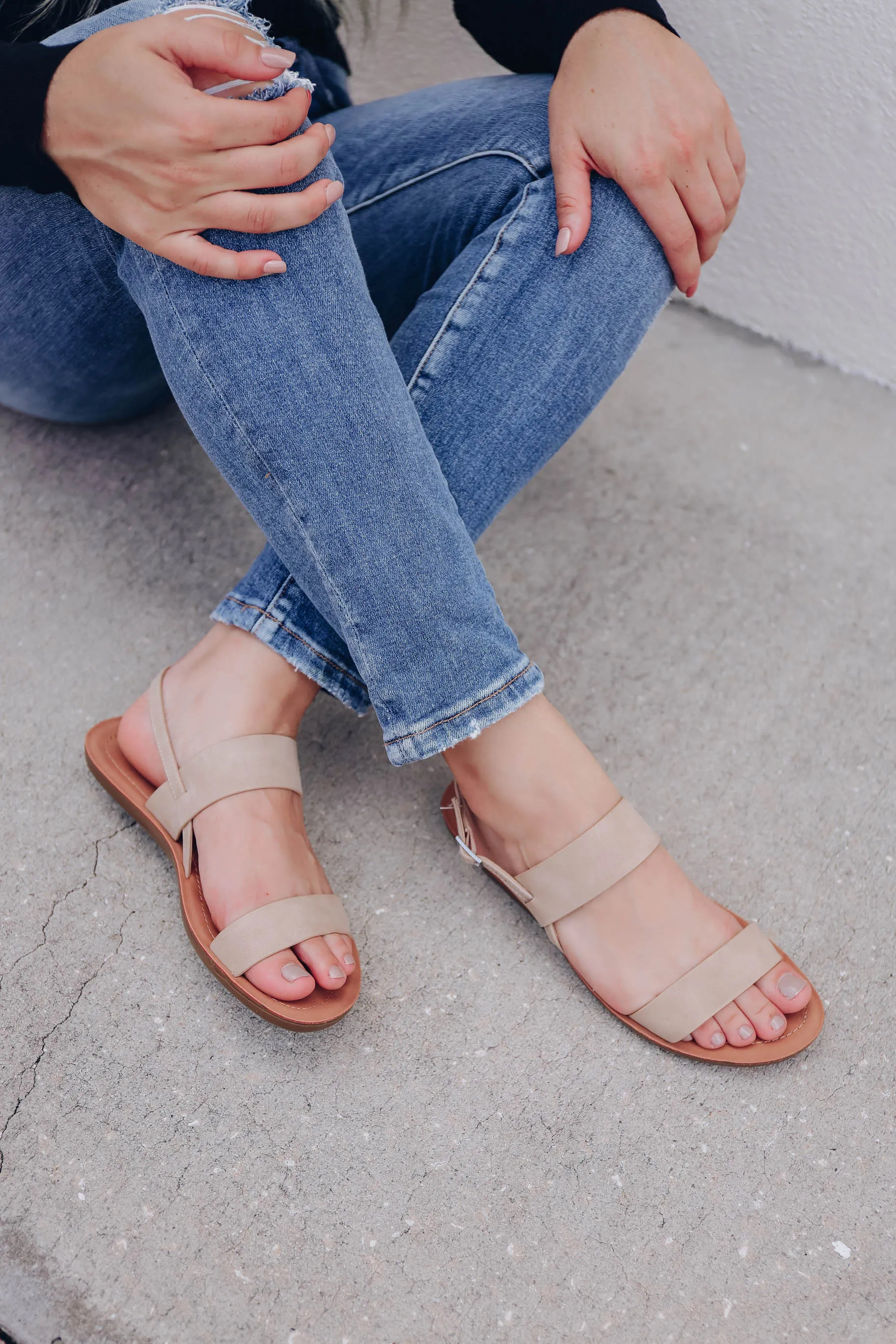 Natural Wide Strap Sandals - Taupe