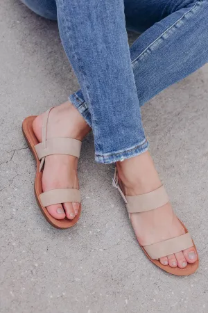 Natural Wide Strap Sandals - Taupe