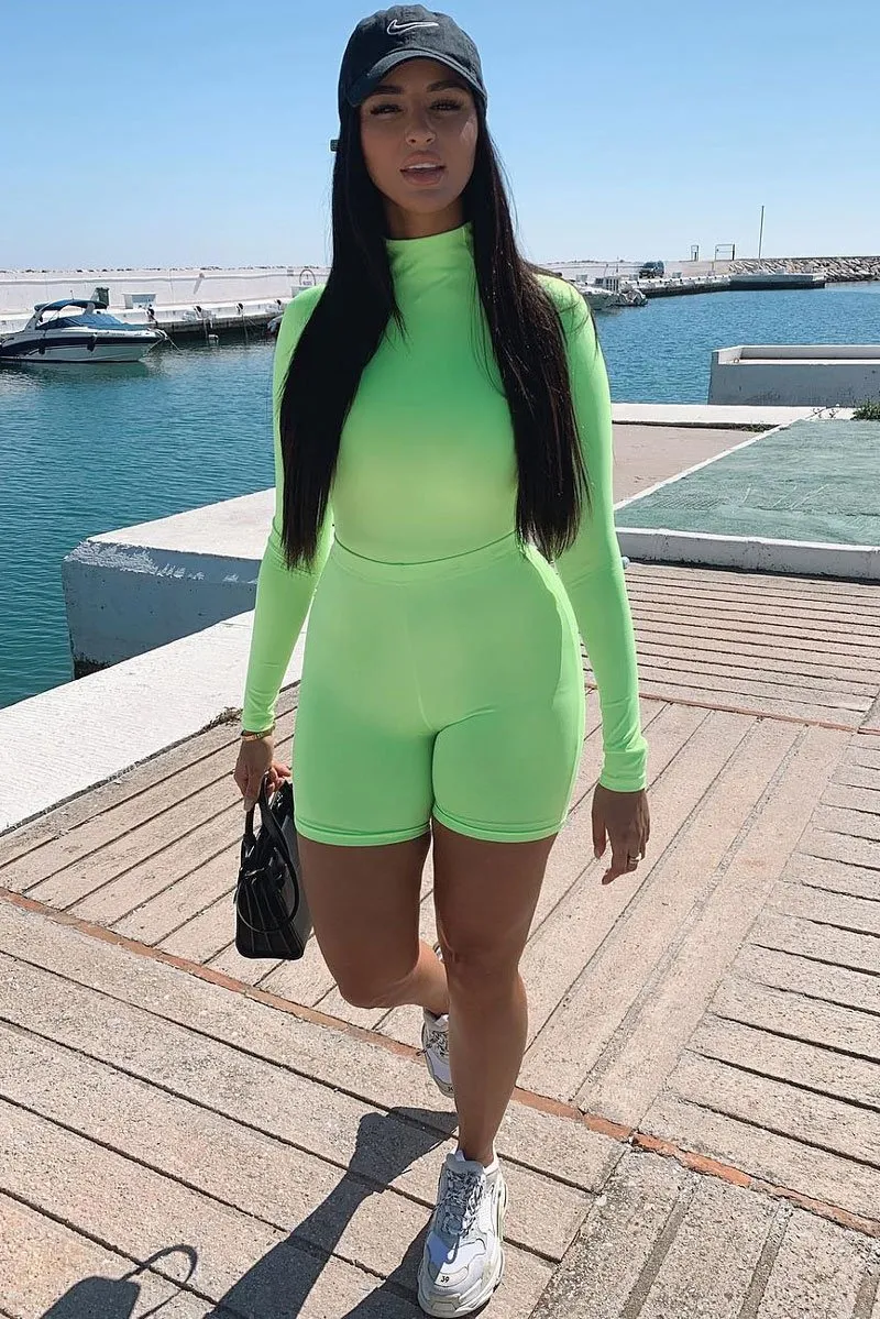 Neon Yellow Crop Top Cycling Shorts Co-Ord - Cleo