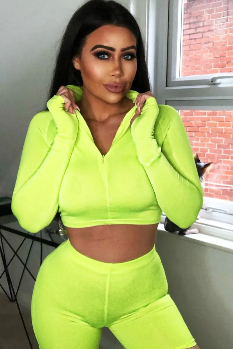 Neon Yellow Crop Top Cycling Shorts Co-Ord - Cleo