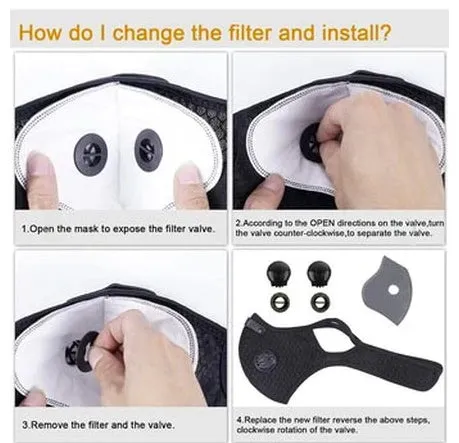 Neoprene Charcoal Dual Valve w/ PM 2.5 Filter Sports Face Mask