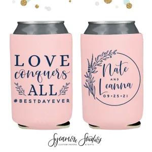 Neoprene Wedding Can Cooler #156 - Love Conquers All