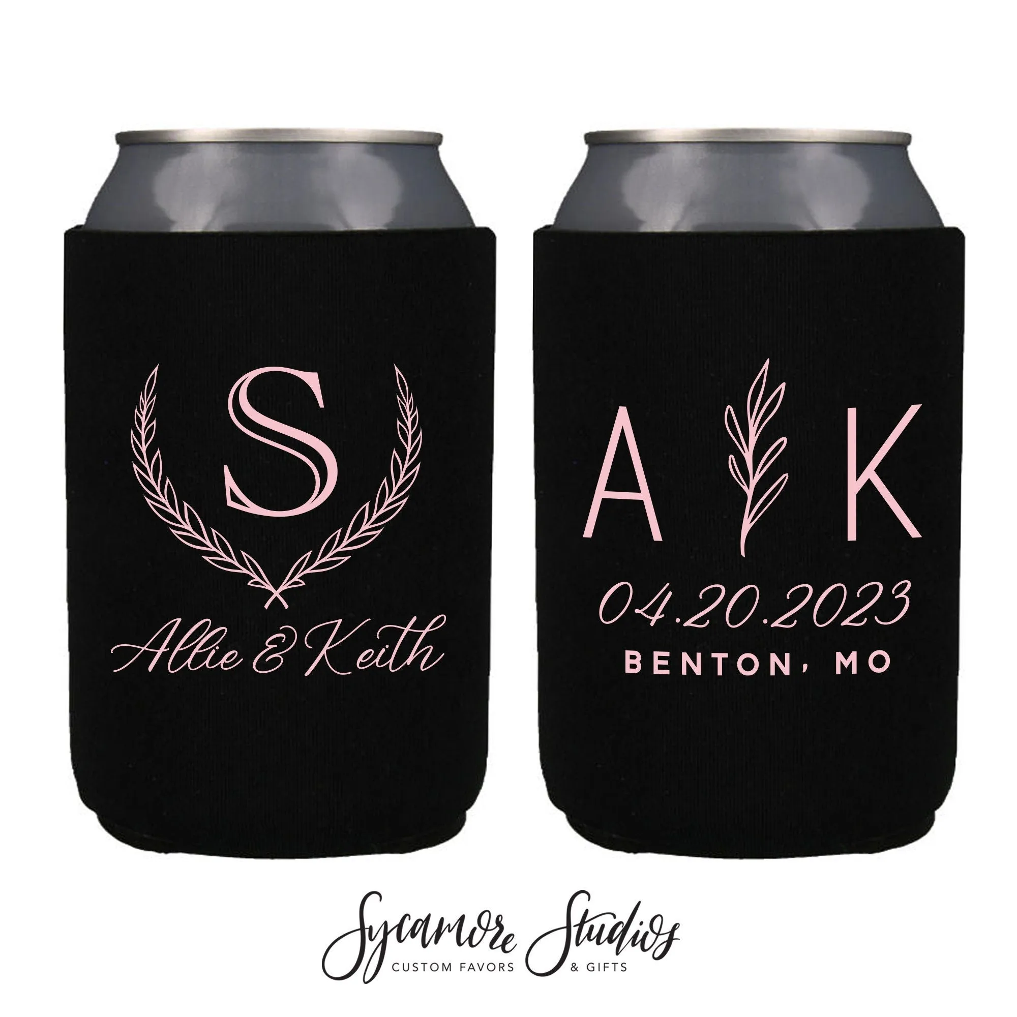 Neoprene Wedding Can Cooler #202N - Wreath Monogram