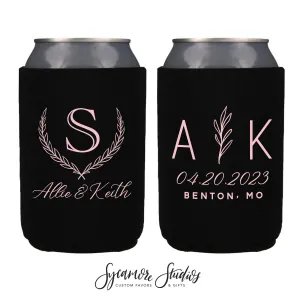 Neoprene Wedding Can Cooler #202N - Wreath Monogram