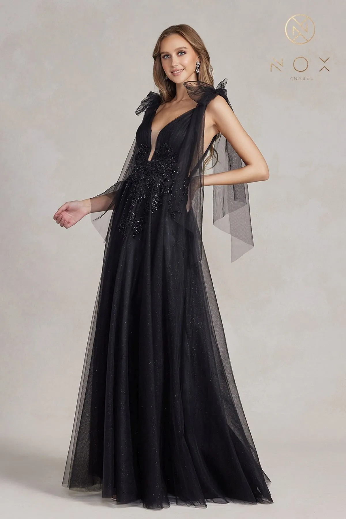 Nox Anabel E1075 Floor Length A-line Tie Strap Formal Gown