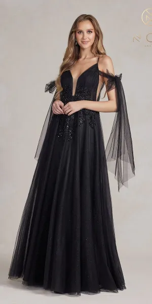 Nox Anabel E1075 Floor Length A-line Tie Strap Formal Gown