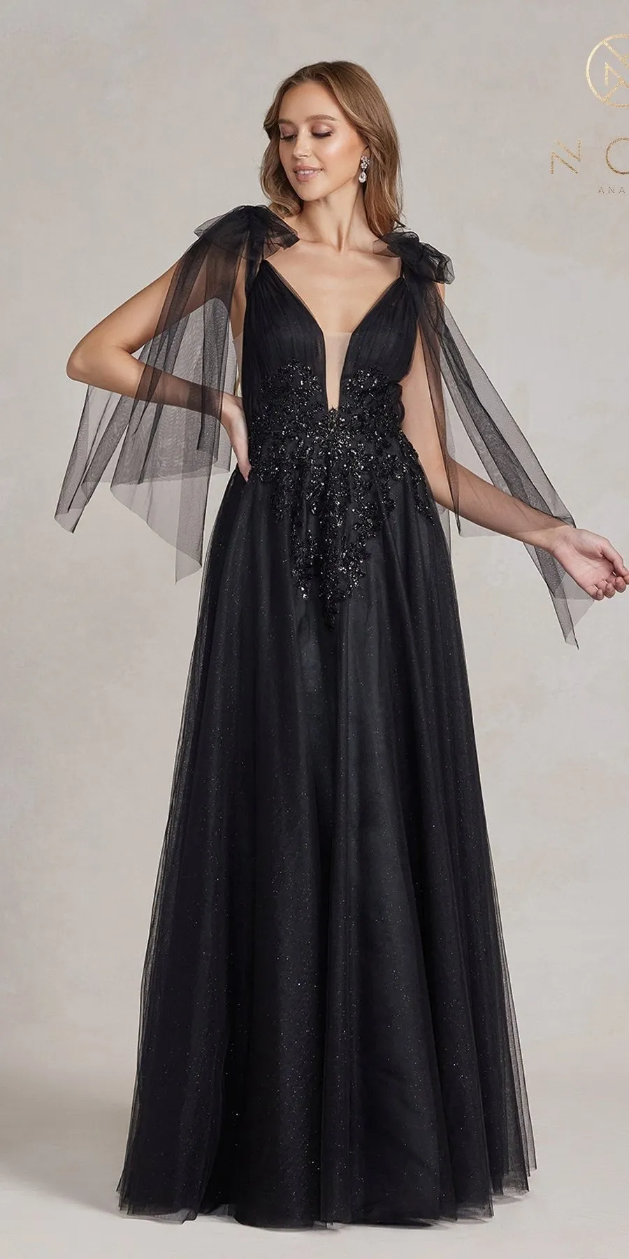 Nox Anabel E1075 Floor Length A-line Tie Strap Formal Gown