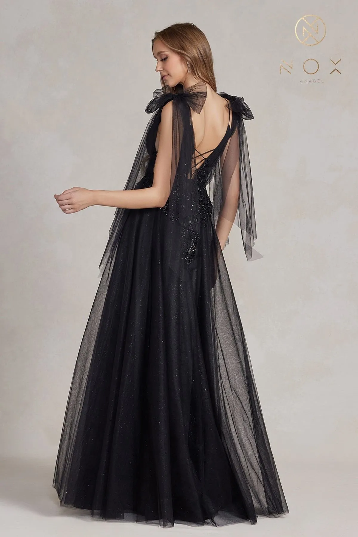 Nox Anabel E1075 Floor Length A-line Tie Strap Formal Gown