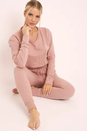 Nude Crop Top and Slim Jogger Loungewear Co-ord Set - Suzy