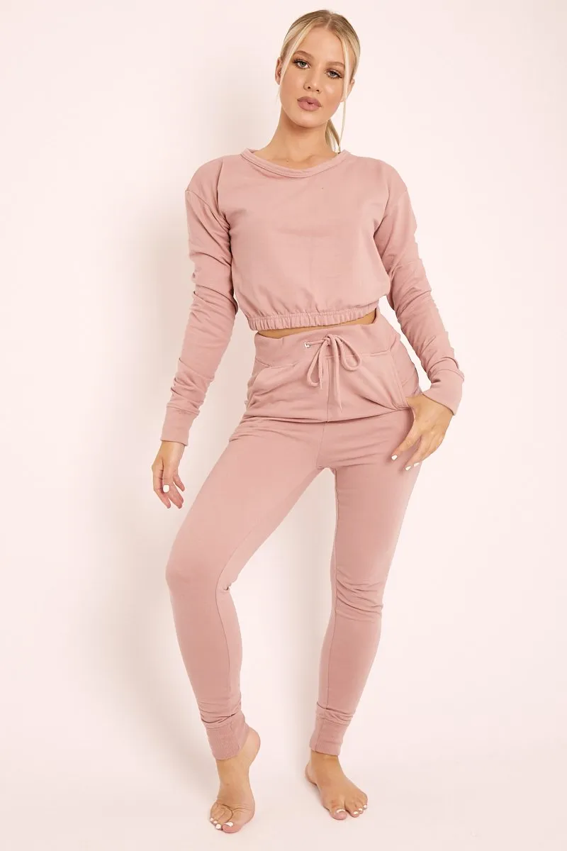 Nude Crop Top and Slim Jogger Loungewear Co-ord Set - Suzy