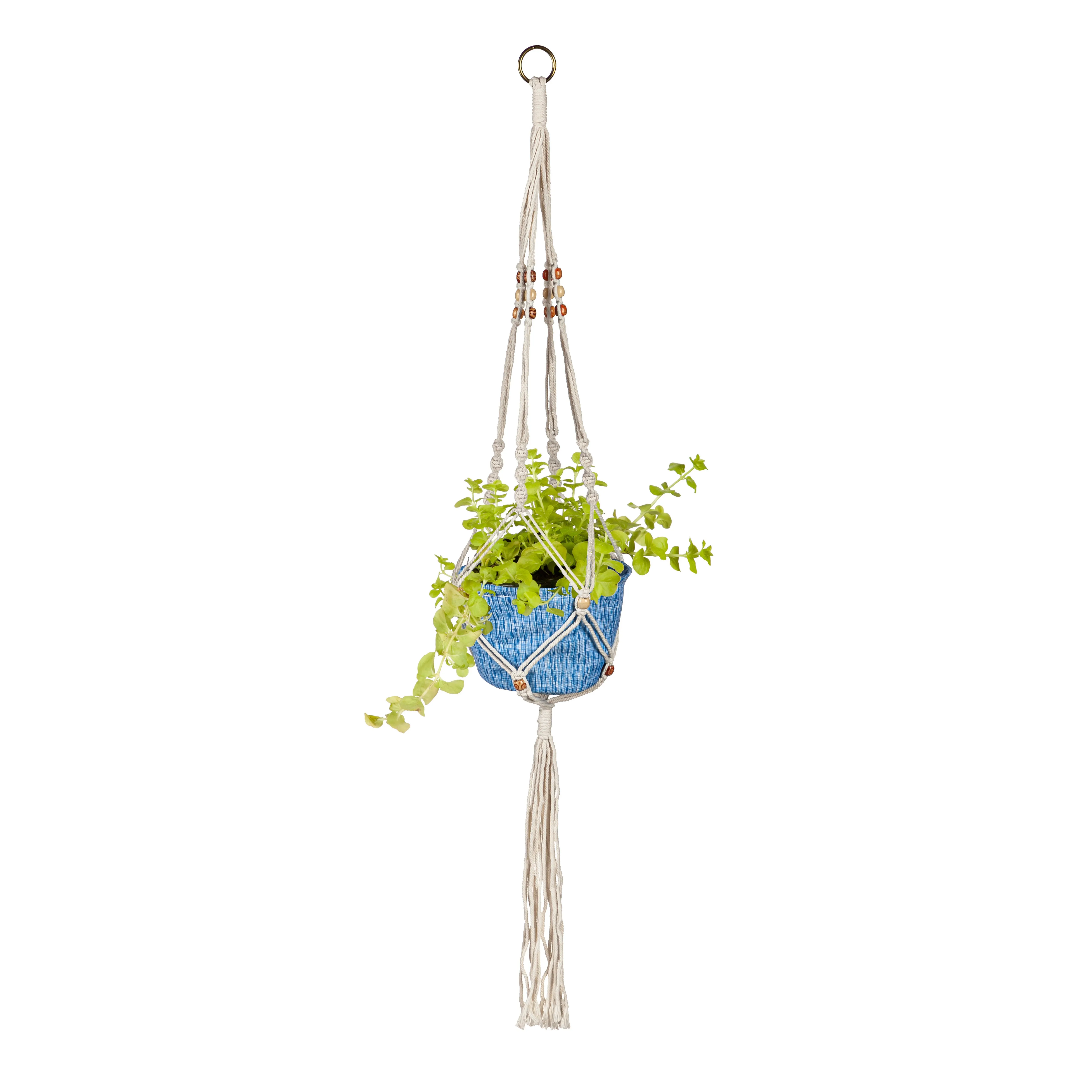 Olivia Fabric Planter with Macrame Holder, Blue,2fp042
