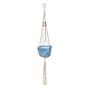 Olivia Fabric Planter with Macrame Holder, Blue,2fp042
