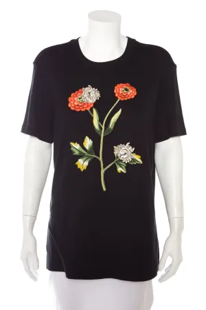 Oscar de la Renta Black Embellished and Flower Embroidered  T-Shirt SZ M