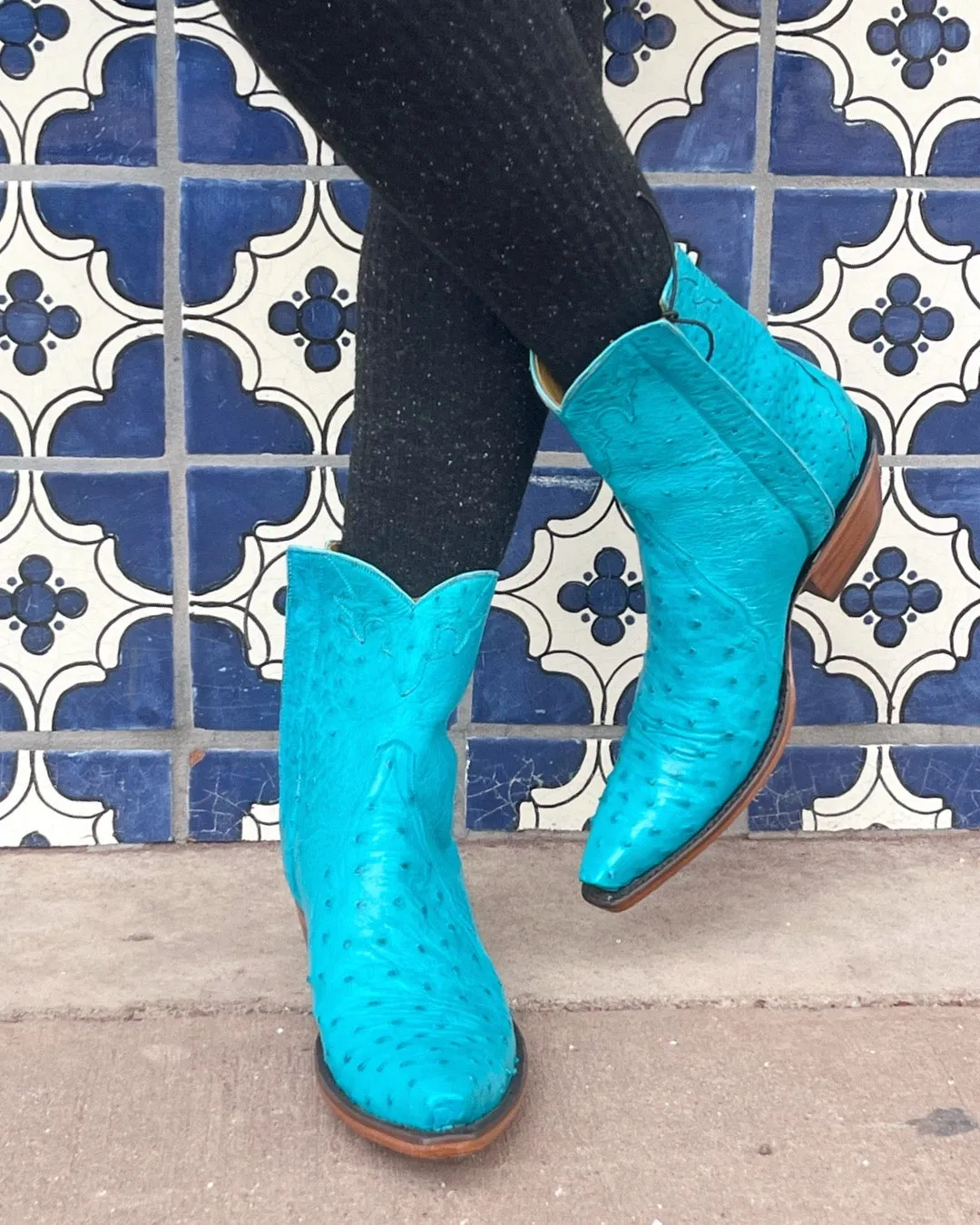 Ostrich Ankle Zipper - Crystal Blue
