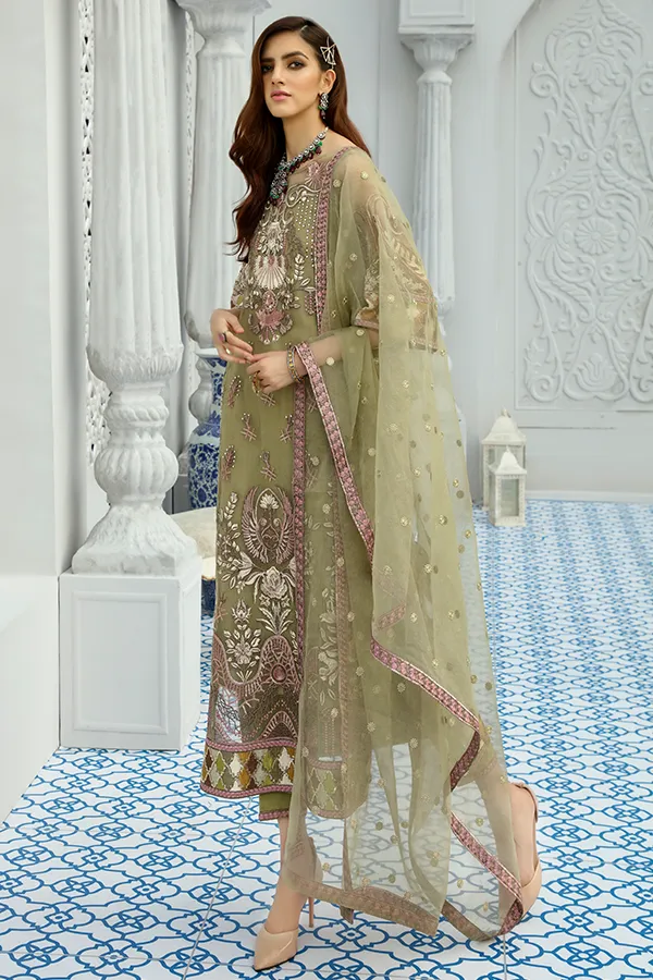 Pakistani Formal Wear Online From 2020 Collection In Olive # CA113