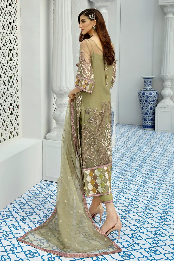Pakistani Formal Wear Online From 2020 Collection In Olive # CA113