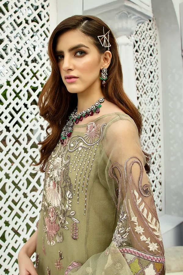 Pakistani Formal Wear Online From 2020 Collection In Olive # CA113