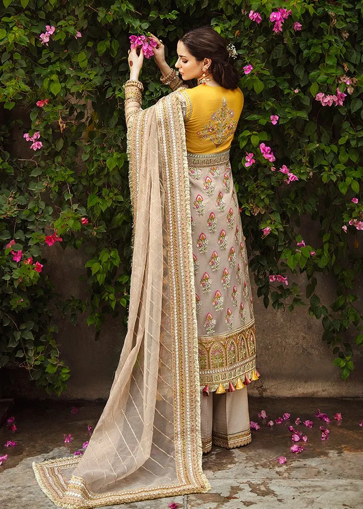Pakistani Party Dress Designer in Golden Shade #PF115