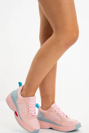 Pink Colour Block Chunky Lace Up Trainers - Karsen