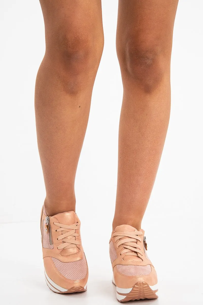 Pink Shimmer Platform Trainers with Zip Detail - Sharnie