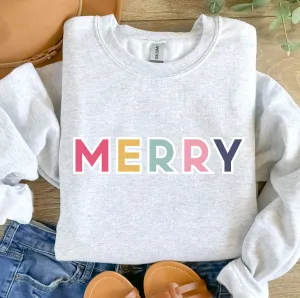 Pops of Color Merry Women's Christmas Graphic Sweatshirt