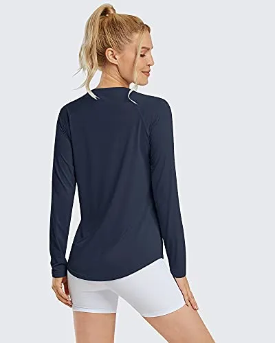 Promover Women's UPF 50  Workout Shirts Sun Protection Quick Dry Long Sleeve Scoop Neck Yoga Activewear Plain Tee Tops, A-upgraded Navy, XX-Large