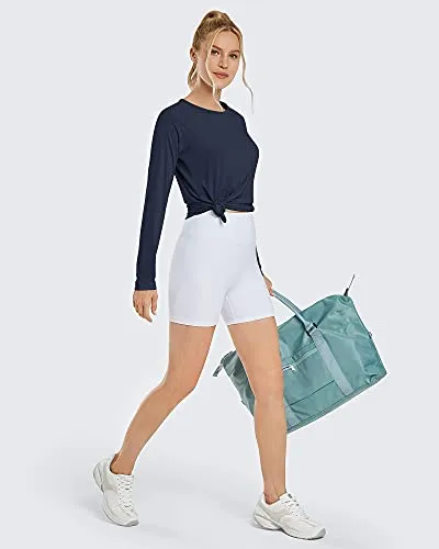 Promover Women's UPF 50  Workout Shirts Sun Protection Quick Dry Long Sleeve Scoop Neck Yoga Activewear Plain Tee Tops, A-upgraded Navy, XX-Large