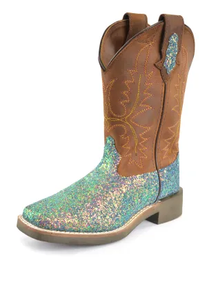 Pure Western Sadie Childrens Boot - Blue Glitter/Brown
