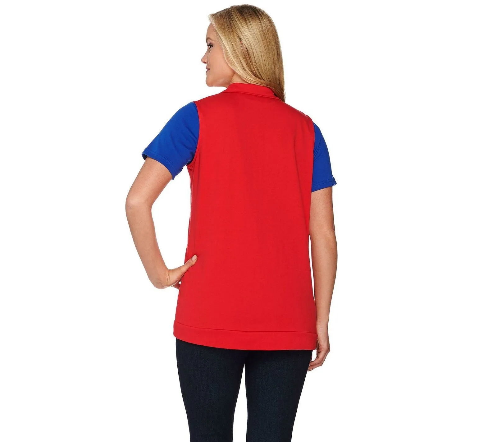 Quacker Factory Zip Front Vest And Short Sleeve Lobster T-Shirt Set