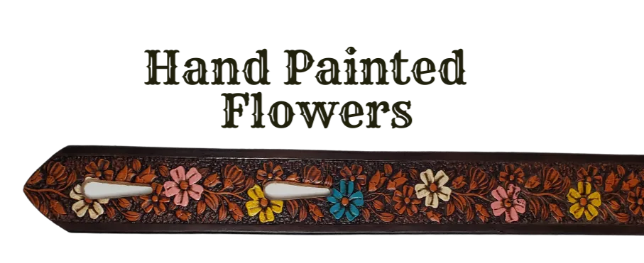 "Butterflies and Flowers" 1 1/2" Painted Leather Guitar Strap