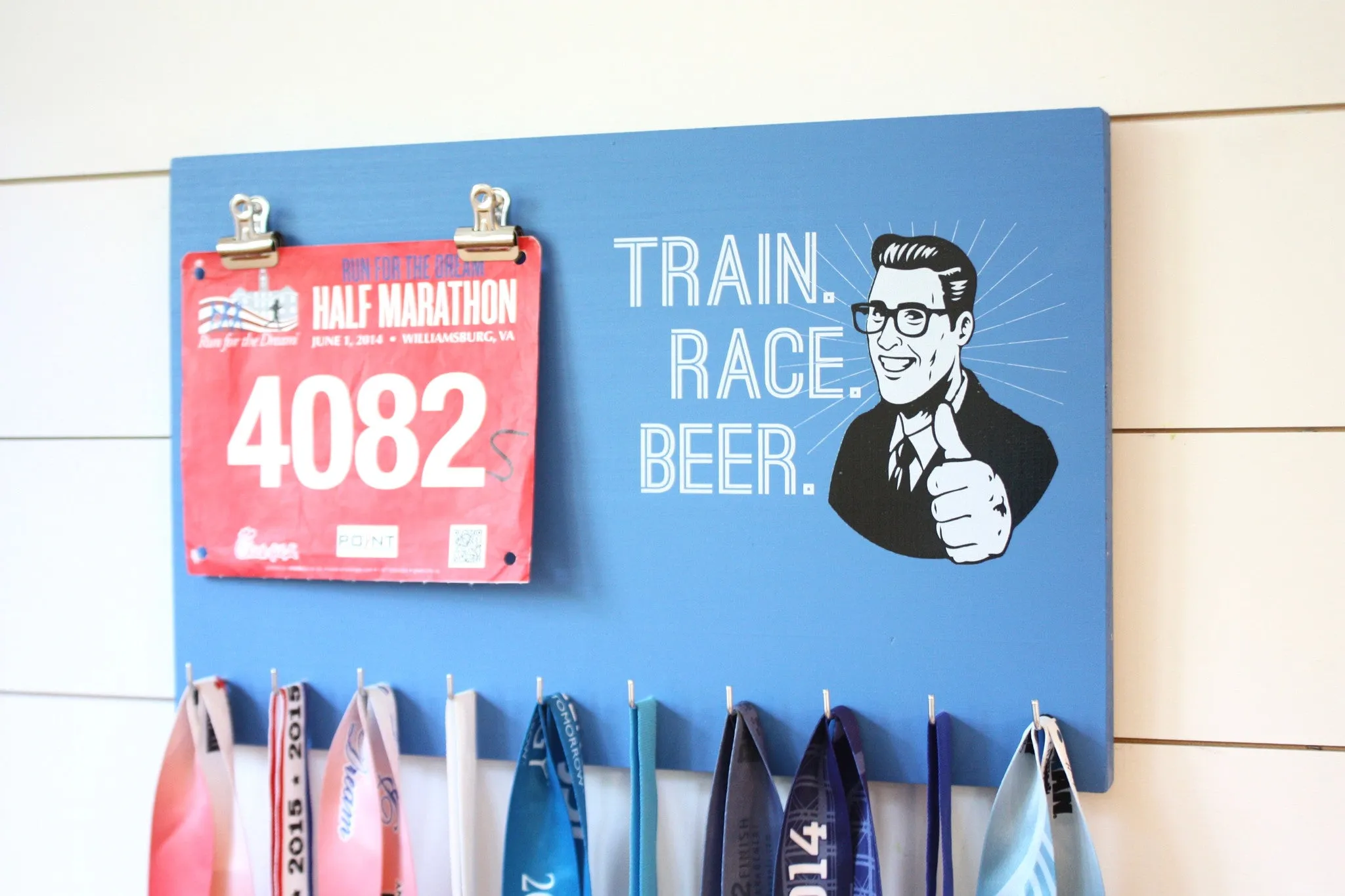 Race Bib & Medal Holder - Train Race Beer