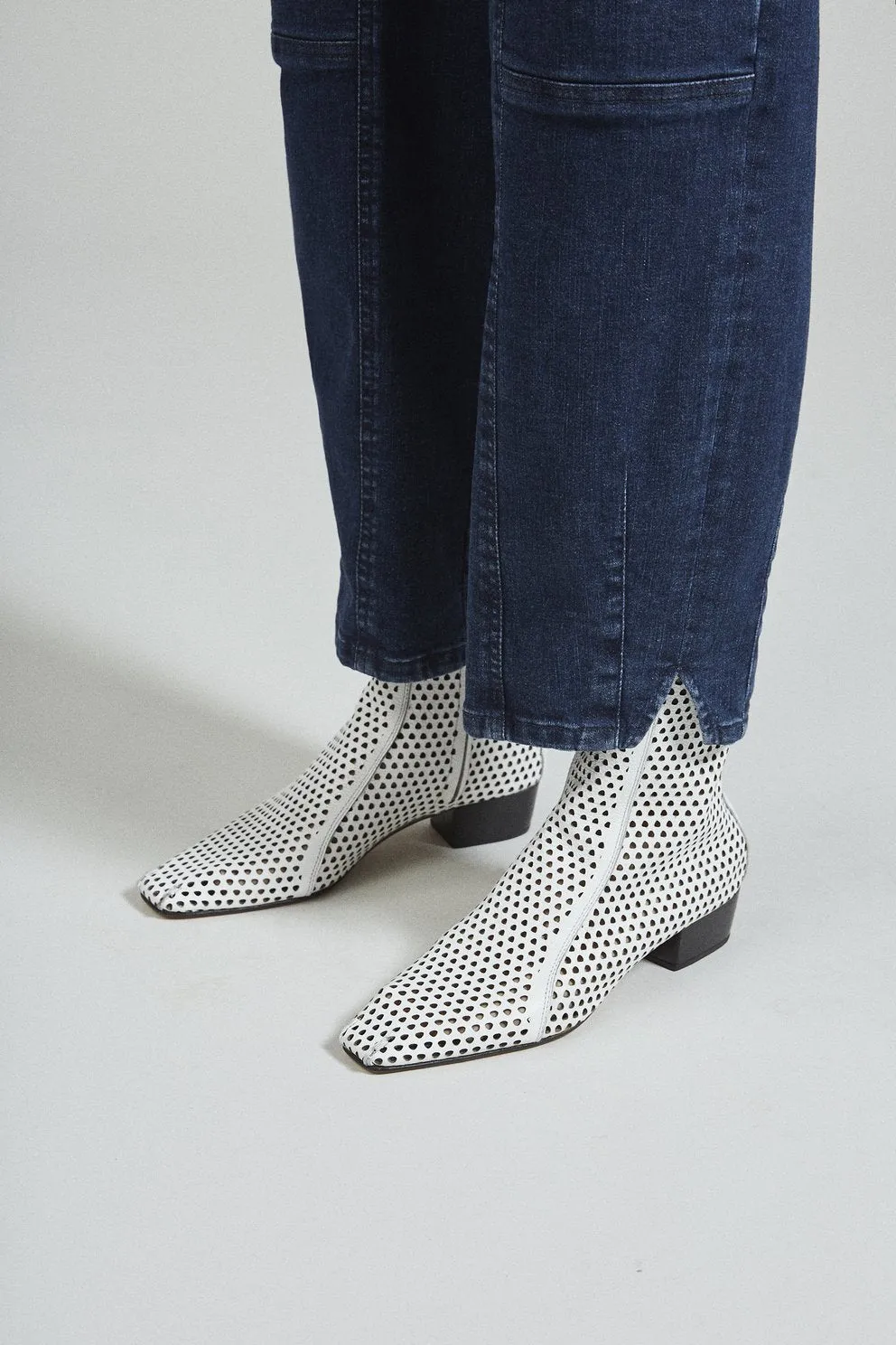 Rachel Comey Cove Boot in White Perf Pebbled Leather