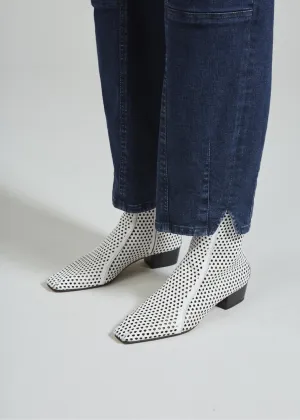 Rachel Comey Cove Boot in White Perf Pebbled Leather