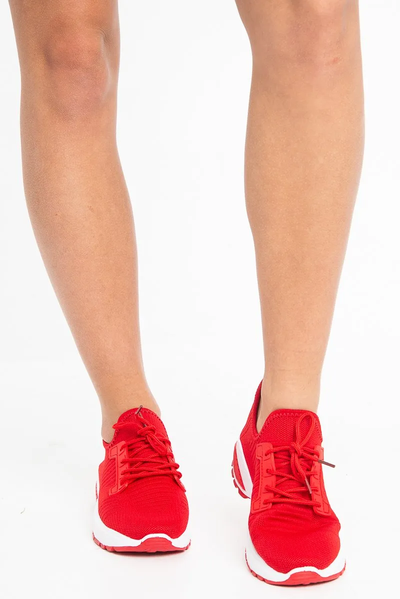 Red Chunky Cleated Sole Knit Trainers - Marzia