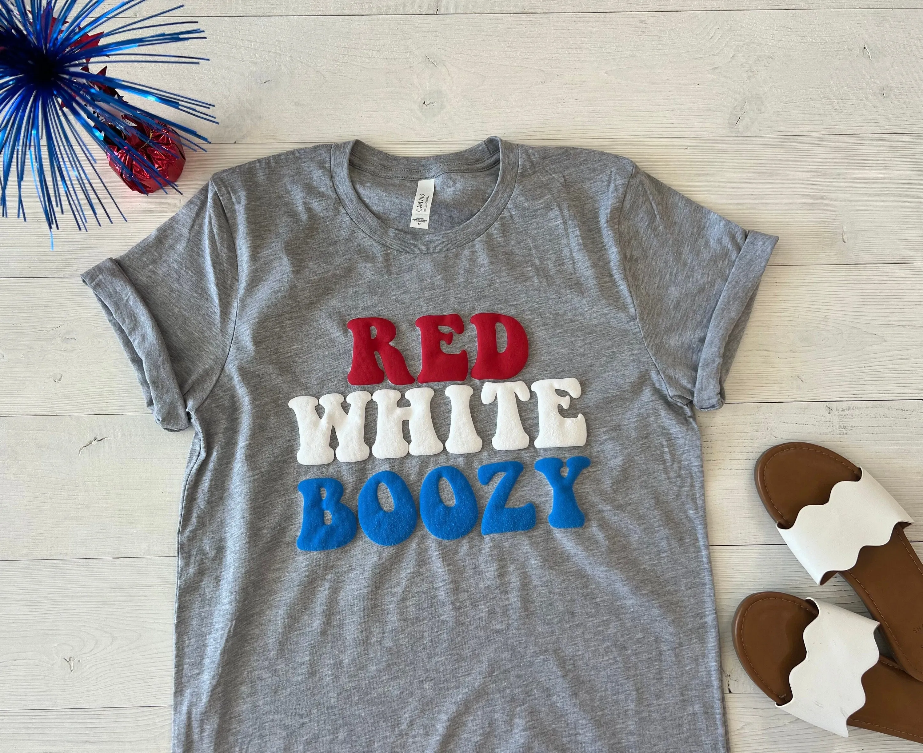 Red White & Boozy Embossed USA T-Shirt