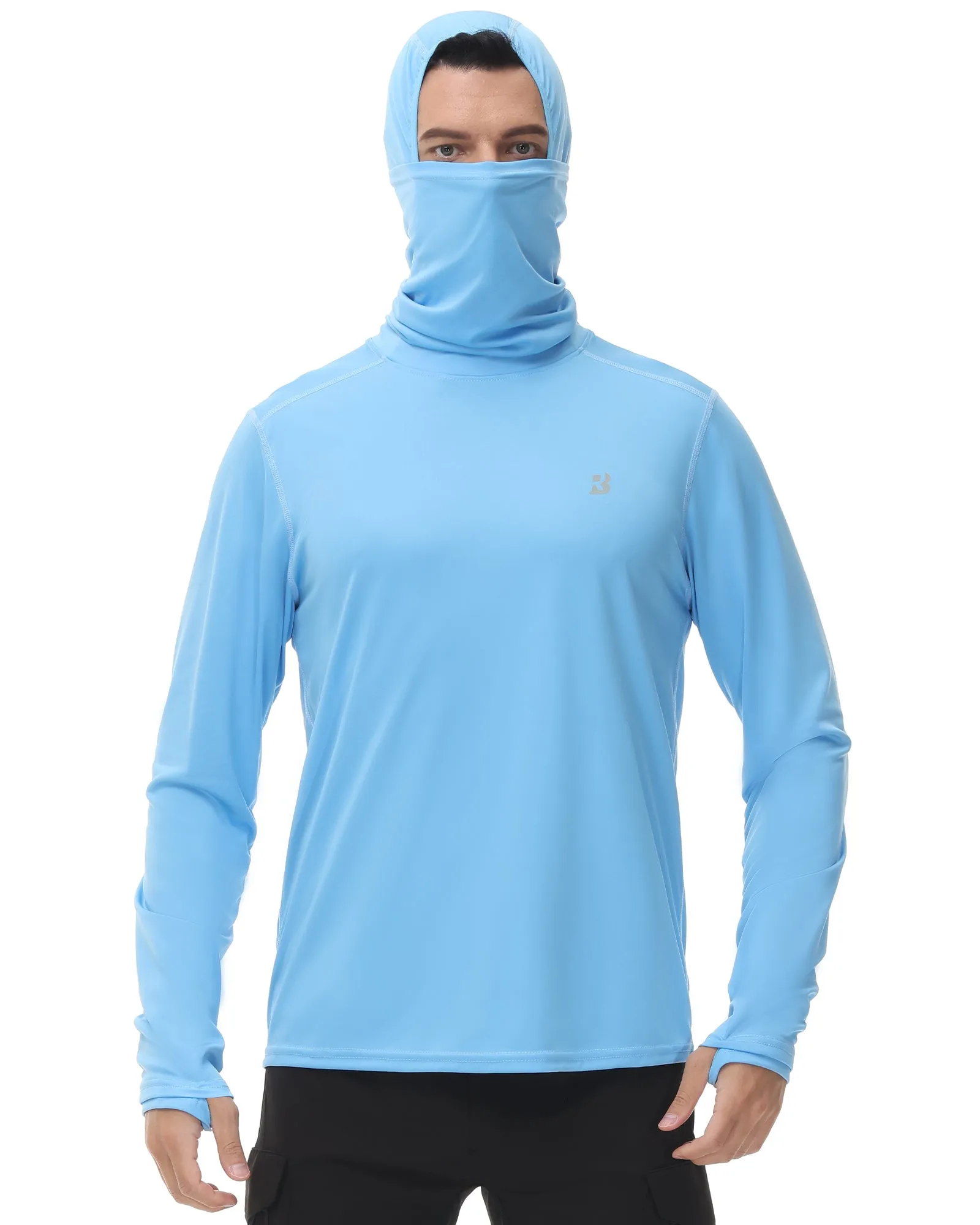 Roadbox Men's Sun Protection Hoodie Rash Guard Hiking Shirts with Face Mask Lightweight Long Sleeve UV Shirt for Outdoor Workout, Running, Fishing, Hiking