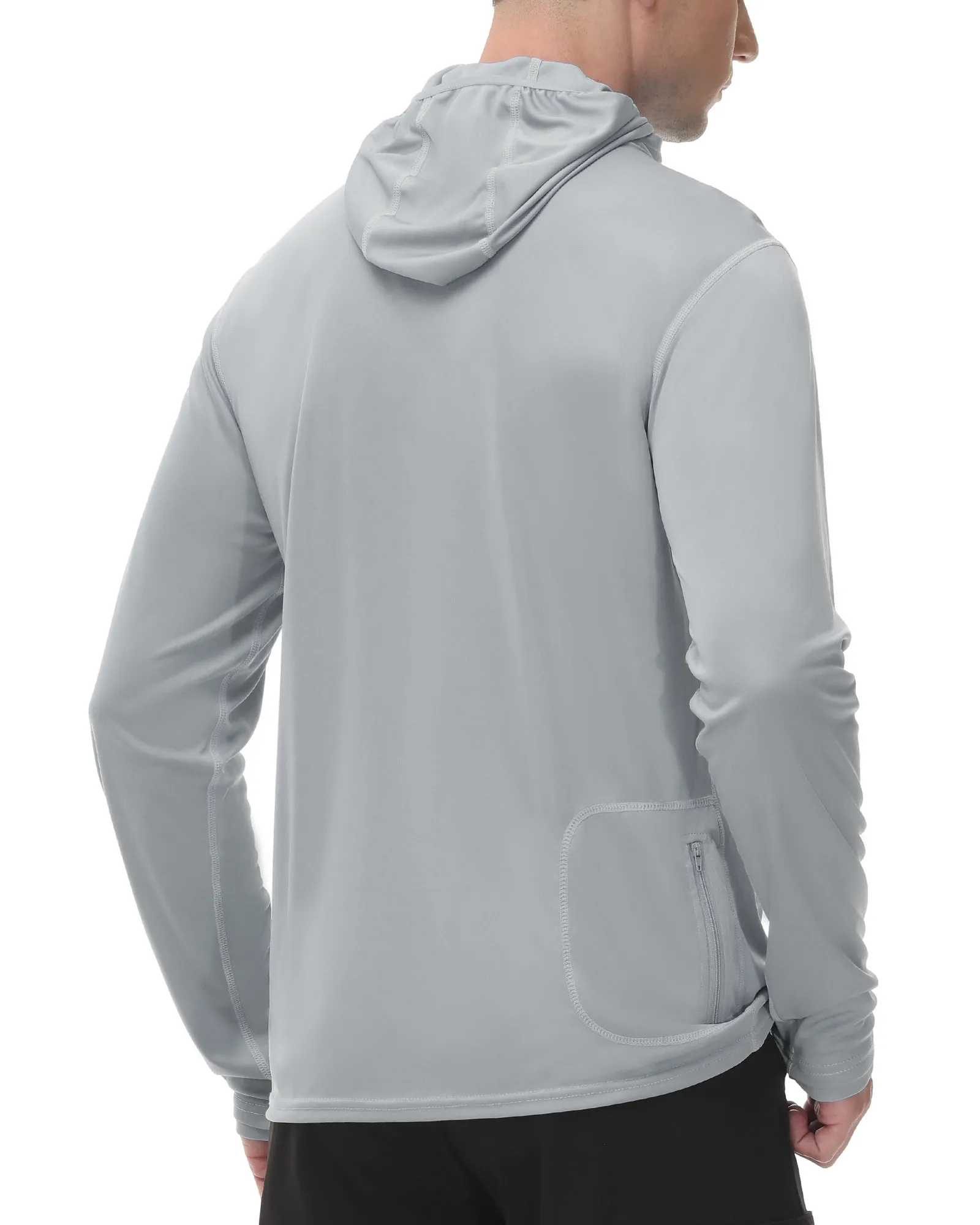 Roadbox Men's Sun Protection Hoodie Rash Guard Hiking Shirts with Face Mask Lightweight Long Sleeve UV Shirt for Outdoor Workout, Running, Fishing, Hiking