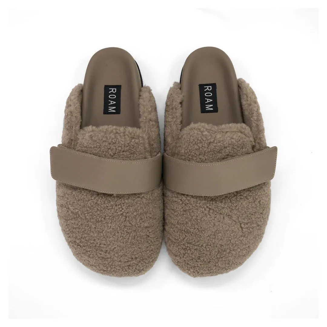 ROAM FUZZY LOAFER MULE FAUX SHEARLING TAUPE or OAT