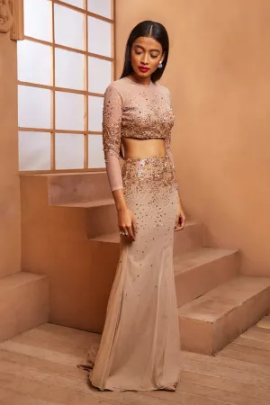 ROSE GOLD EMBELLISHED BLOUSE AND MERMAID SKIRT