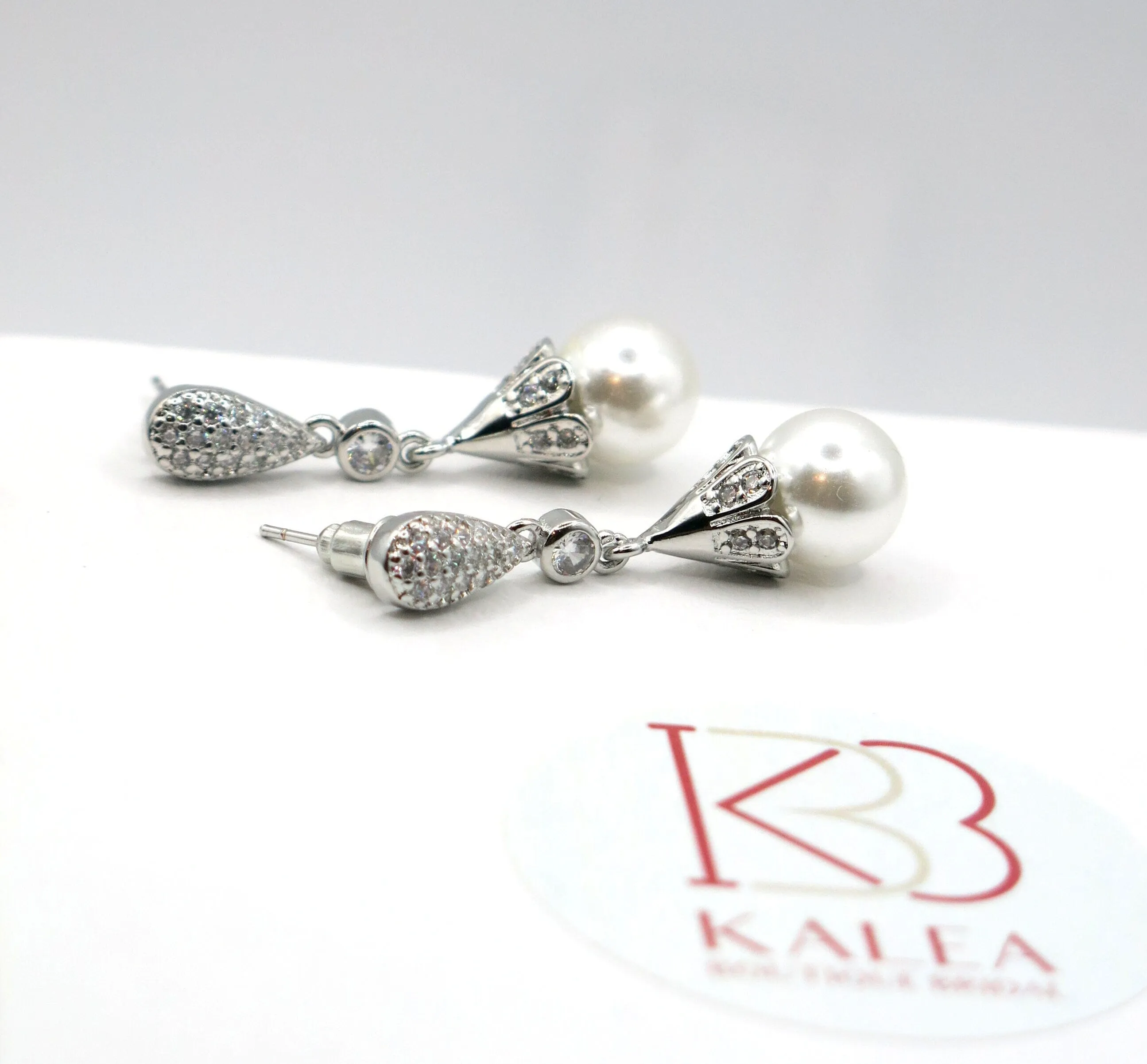Round Pearl 925 Sterling Silver Post Earrings, Bridal Natural Pearl Earrings, Pearl Dangle Earrings