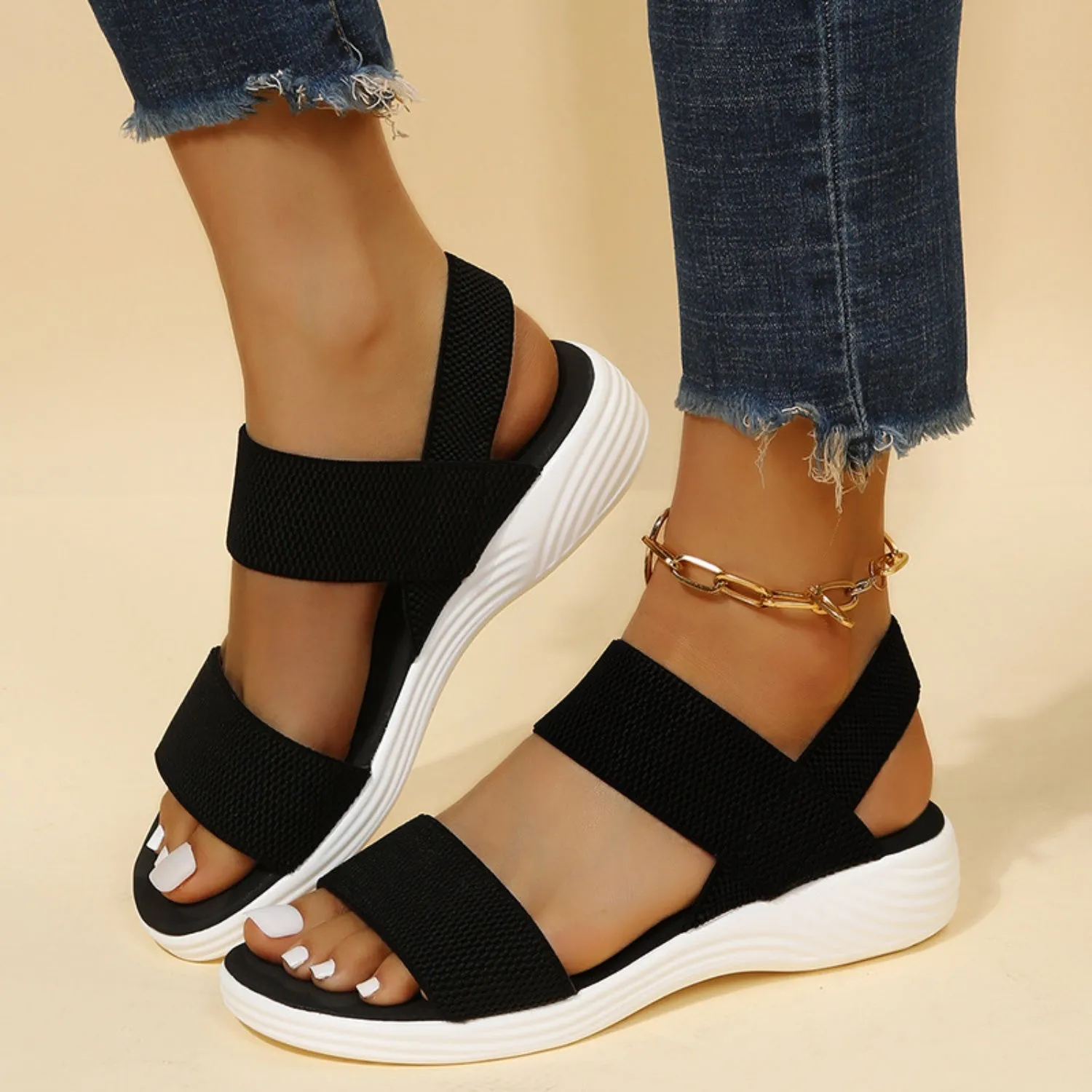 Rubber Open Toe Low Heel Sandals (5 Colors)