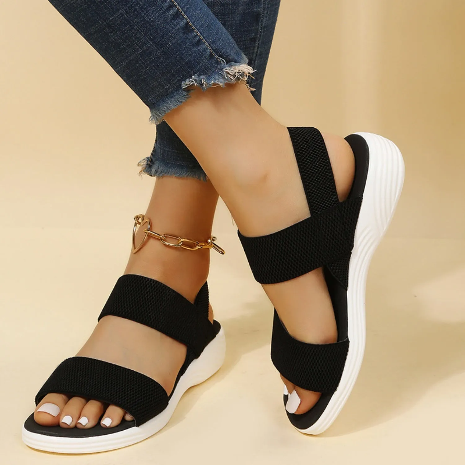 Rubber Open Toe Low Heel Sandals (5 Colors)