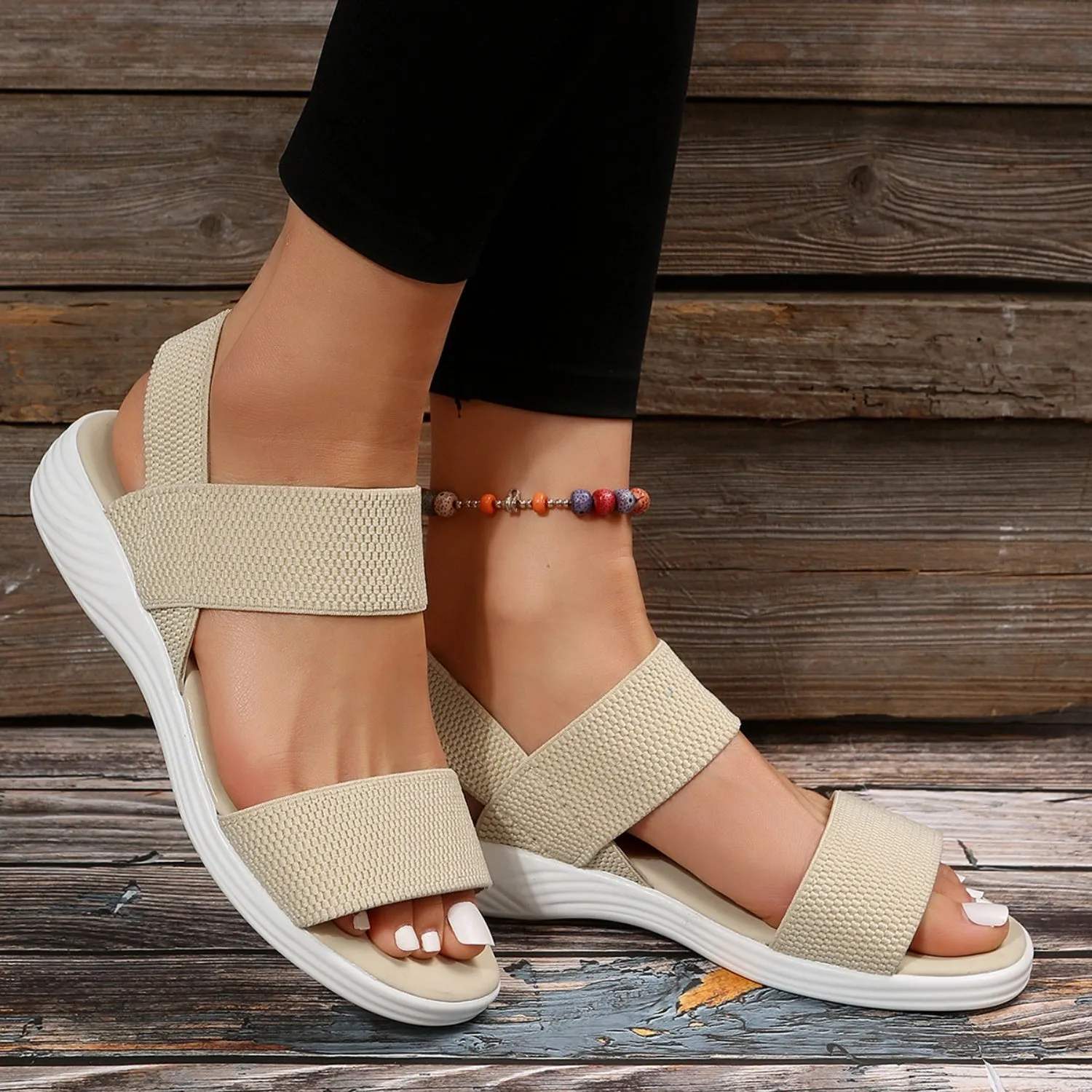 Rubber Open Toe Low Heel Sandals (5 Colors)