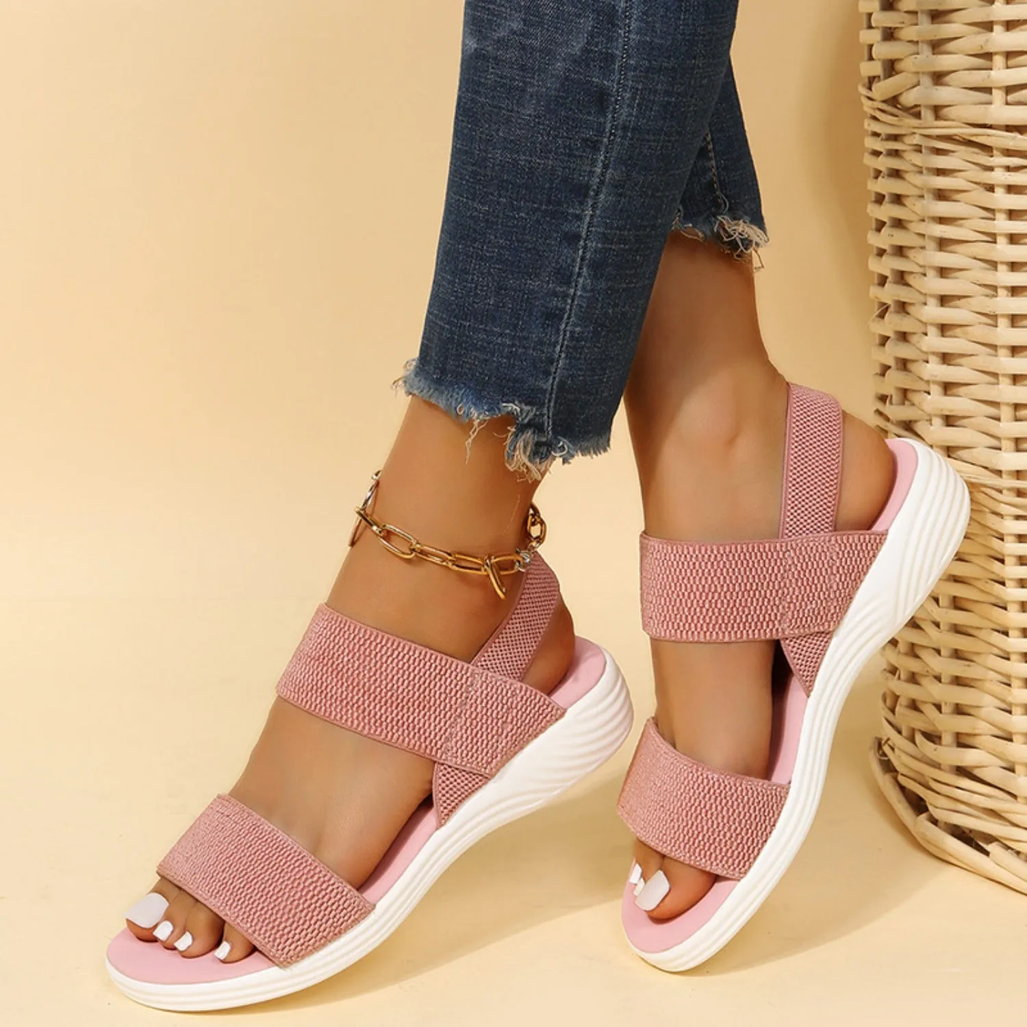 Rubber Open Toe Low Heel Sandals (5 Colors)