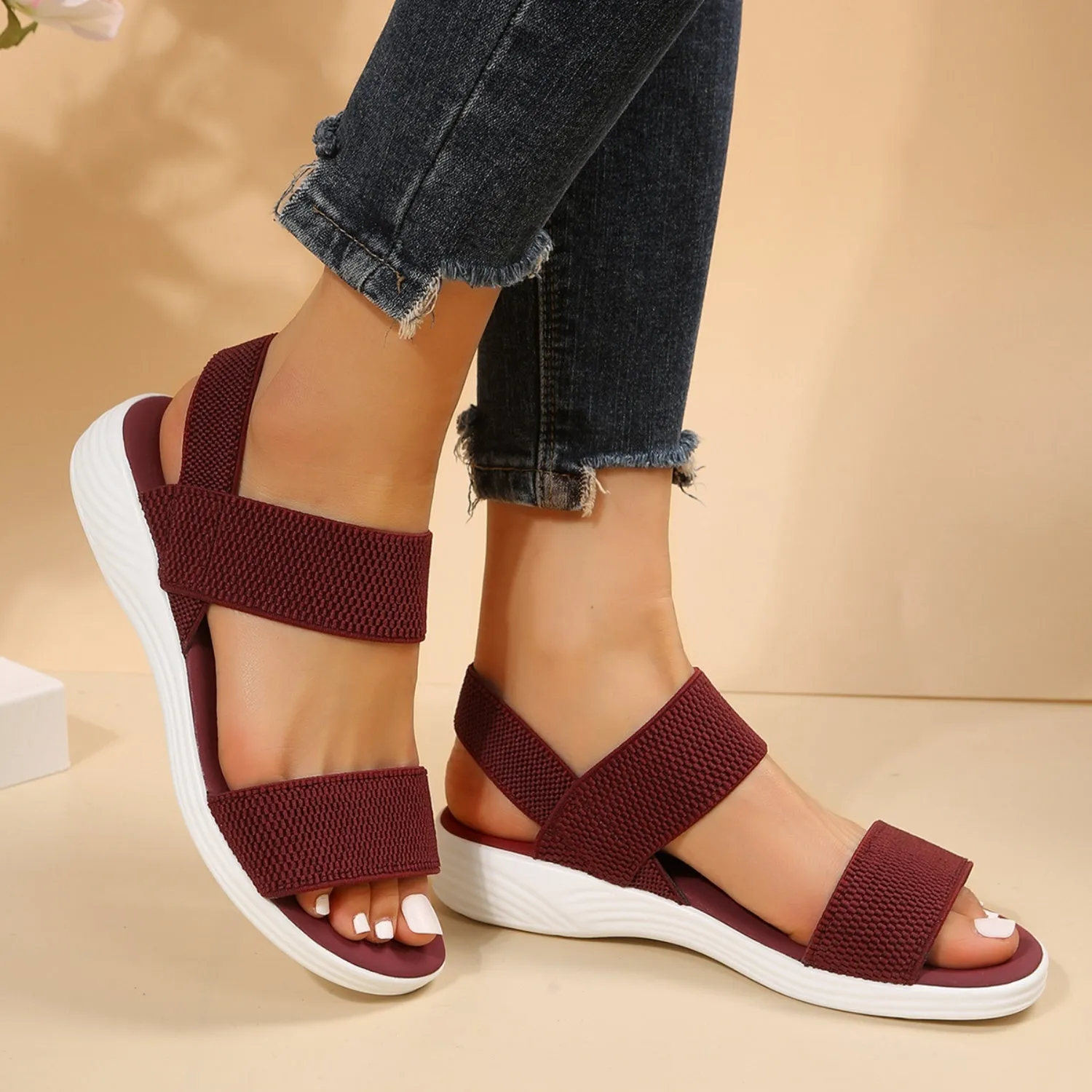 Rubber Open Toe Low Heel Sandals (5 Colors)